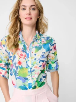 J.McLaughlin Lois Linen Shirt In Floral Reef Stripe-Women Tops