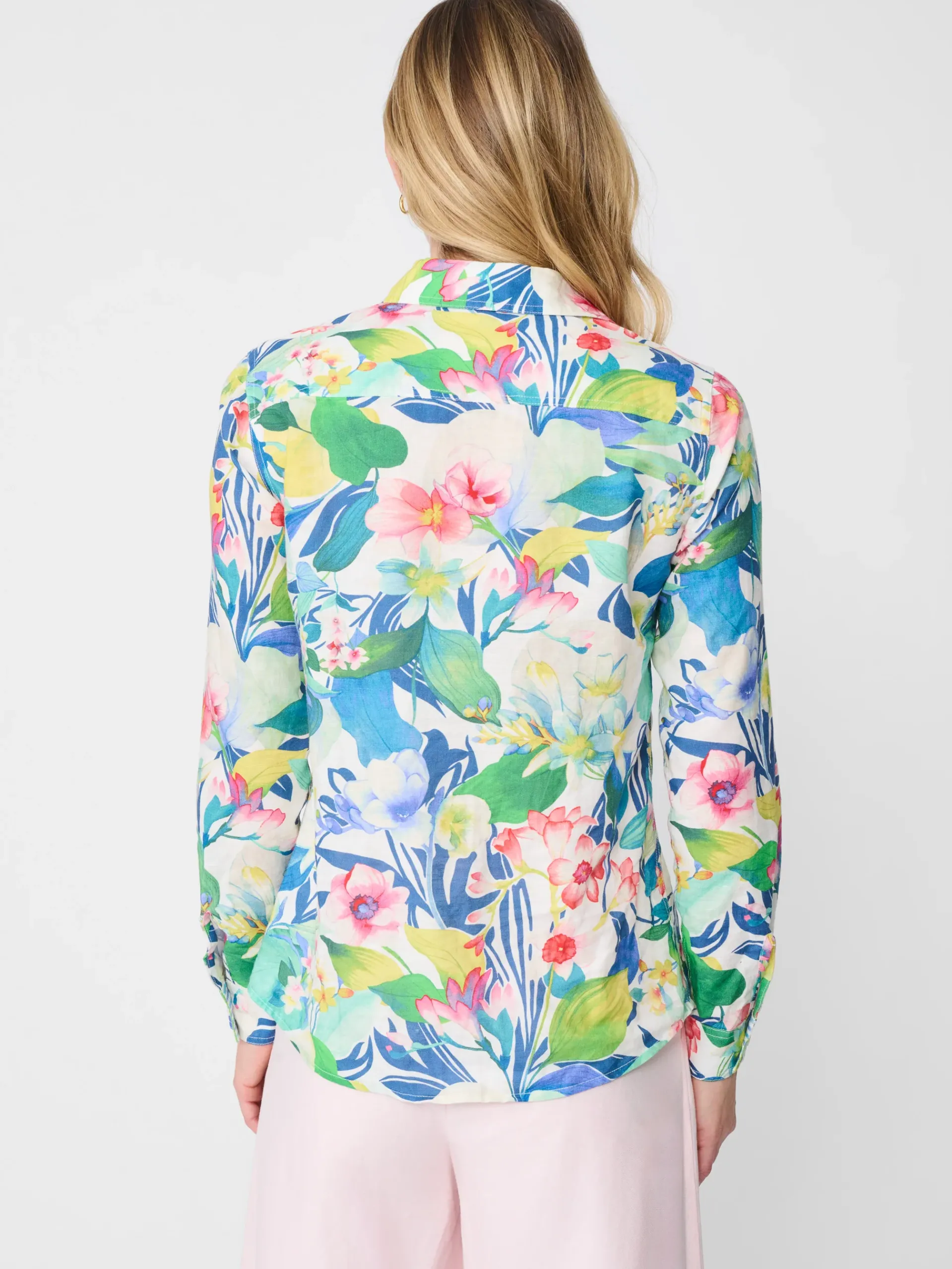 J.McLaughlin Lois Linen Shirt In Floral Reef Stripe-Women Tops