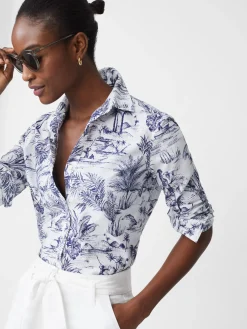 J.McLaughlin Lois Shirt In Heron Toile-Women Tops|Suits & Sets