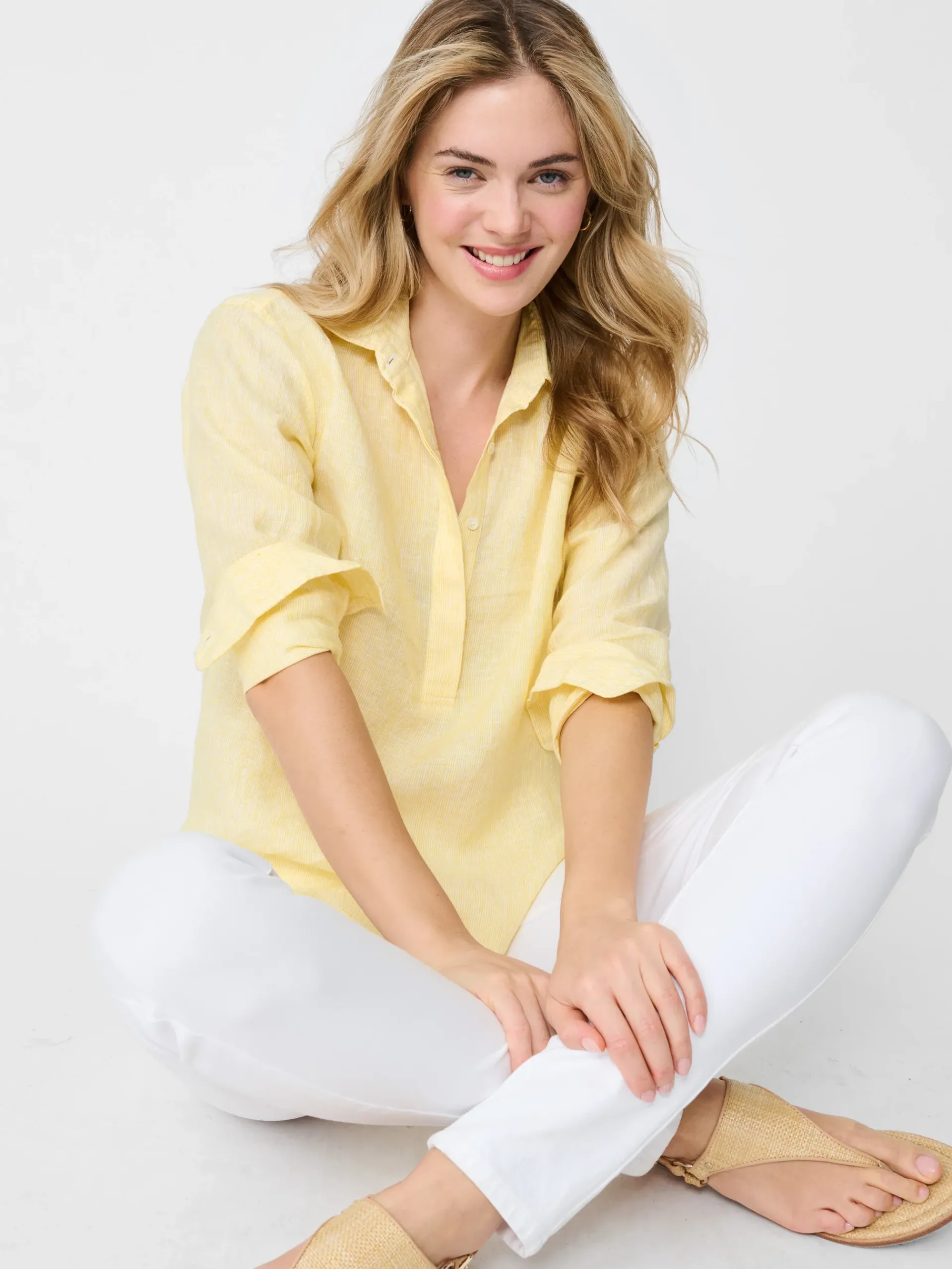 J.McLaughlin Lula Linen Shirt In Stripe-Women Tops