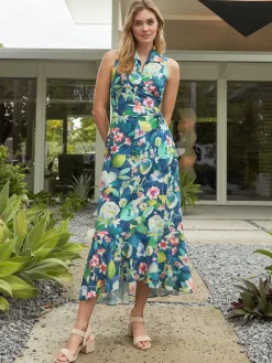 J.McLaughlin Miramar Linen Dress In Floral Reef-Women Dresses