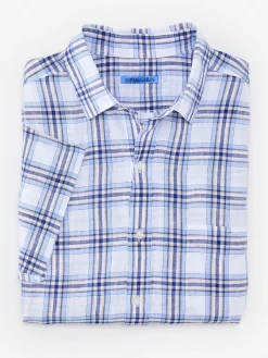 J.McLaughlin Montauk Modern Fit Linen Shirt In Plaid- Shirts