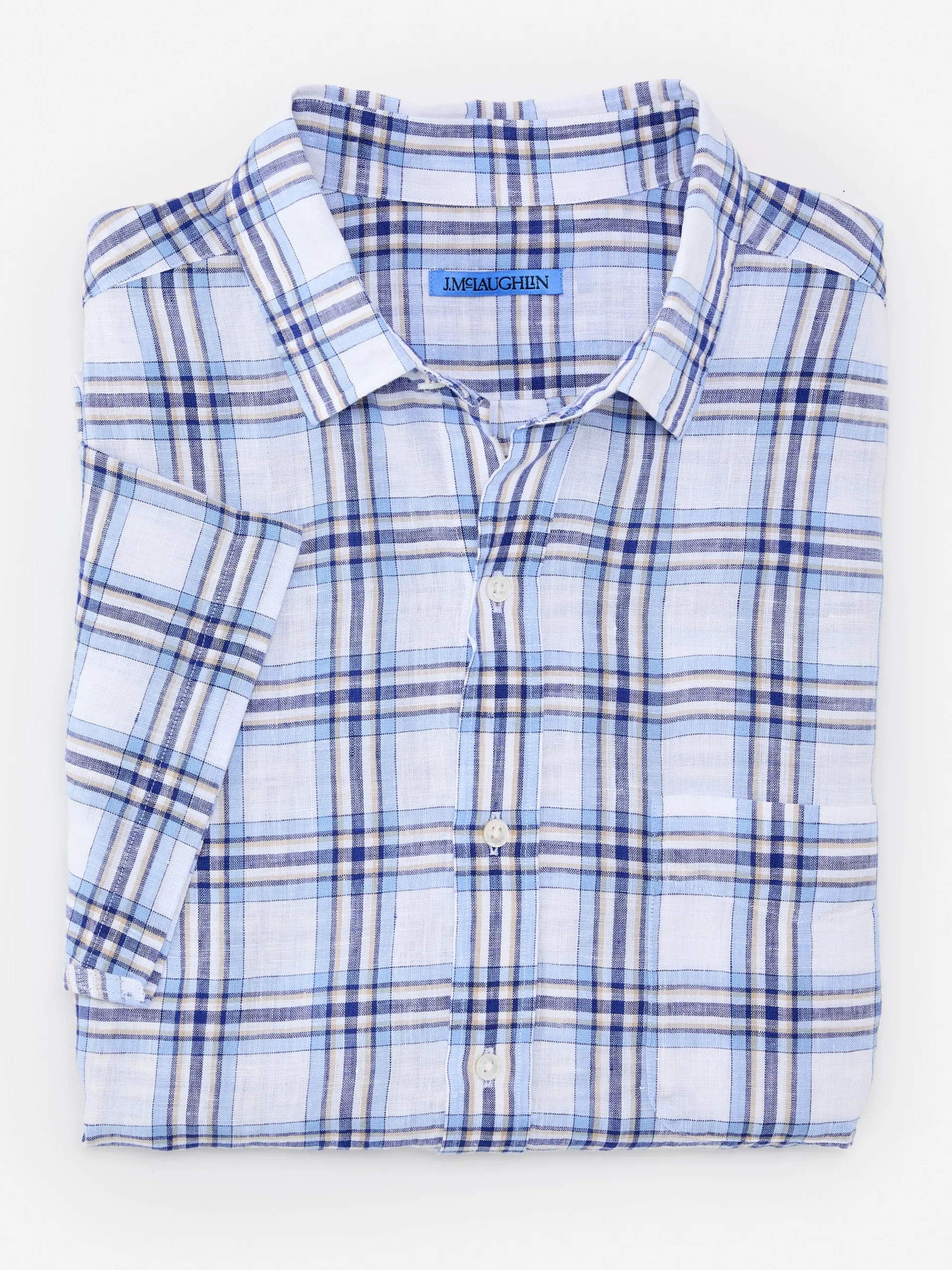J.McLaughlin Montauk Modern Fit Linen Shirt In Plaid- Shirts