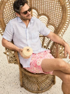 J.McLaughlin Montauk Modern Fit Linen Shirt In Mini Quatrefoil- Shirts