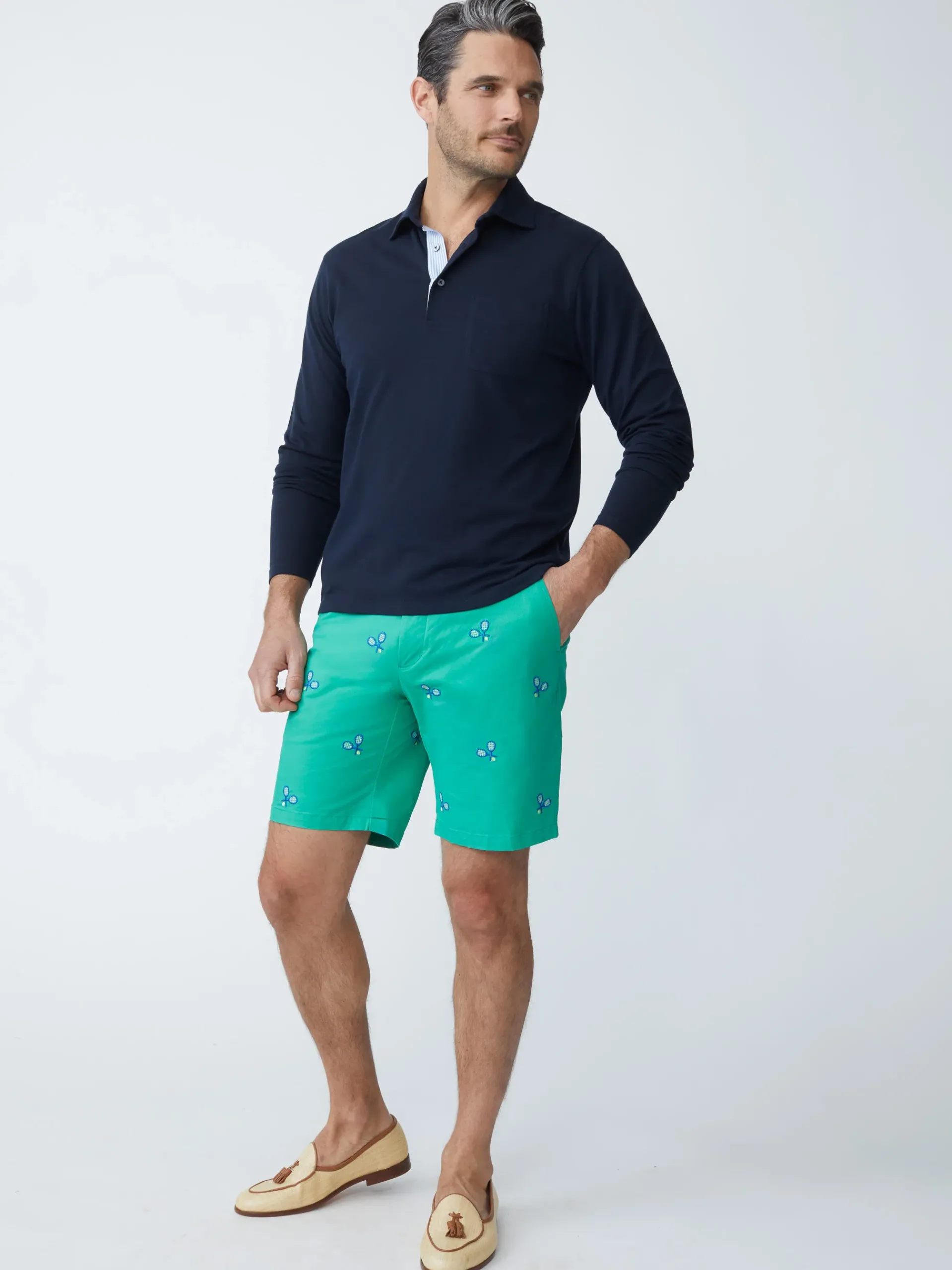 J.McLaughlin Oliver 9" Embroidered Shorts In Tennis Racket- Shorts