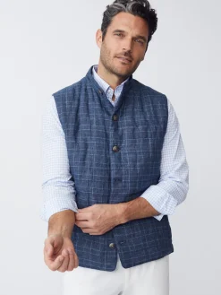 J.McLaughlin Orson Linen Vest In Glen Plaid- Jackets & Outerwear