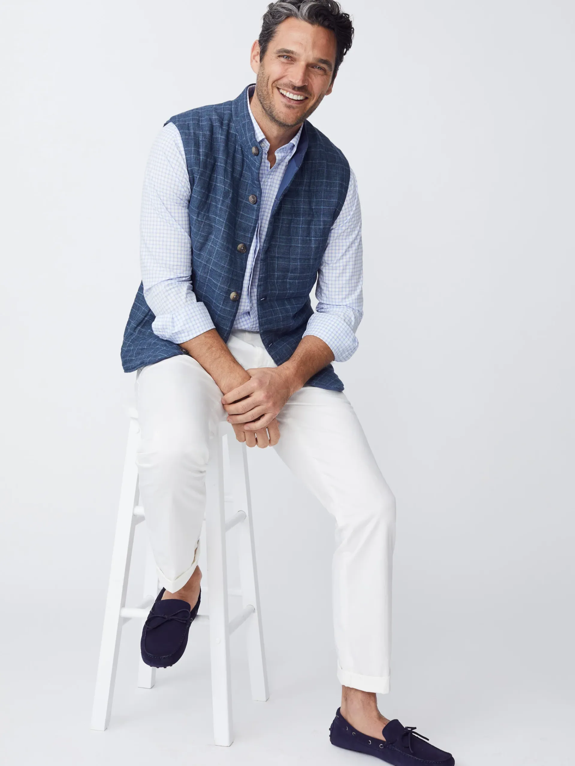 J.McLaughlin Orson Linen Vest In Glen Plaid- Jackets & Outerwear