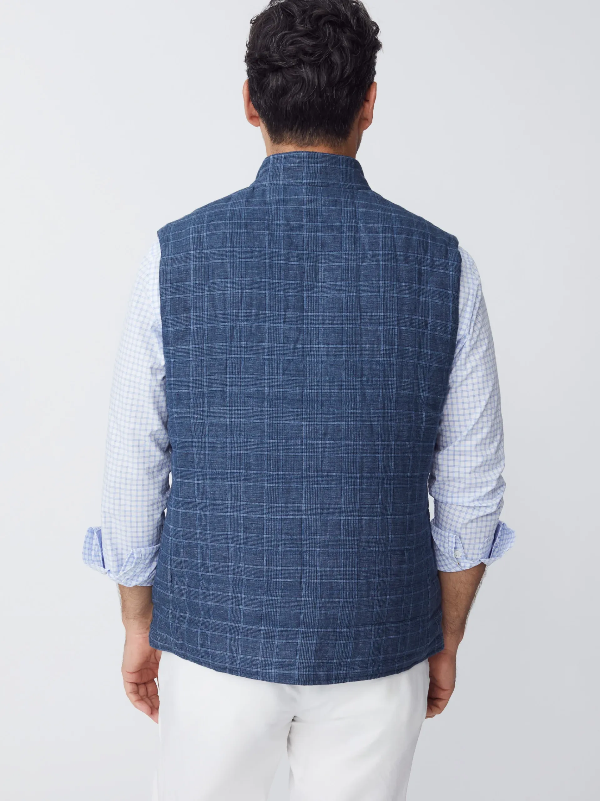 J.McLaughlin Orson Linen Vest In Glen Plaid- Jackets & Outerwear