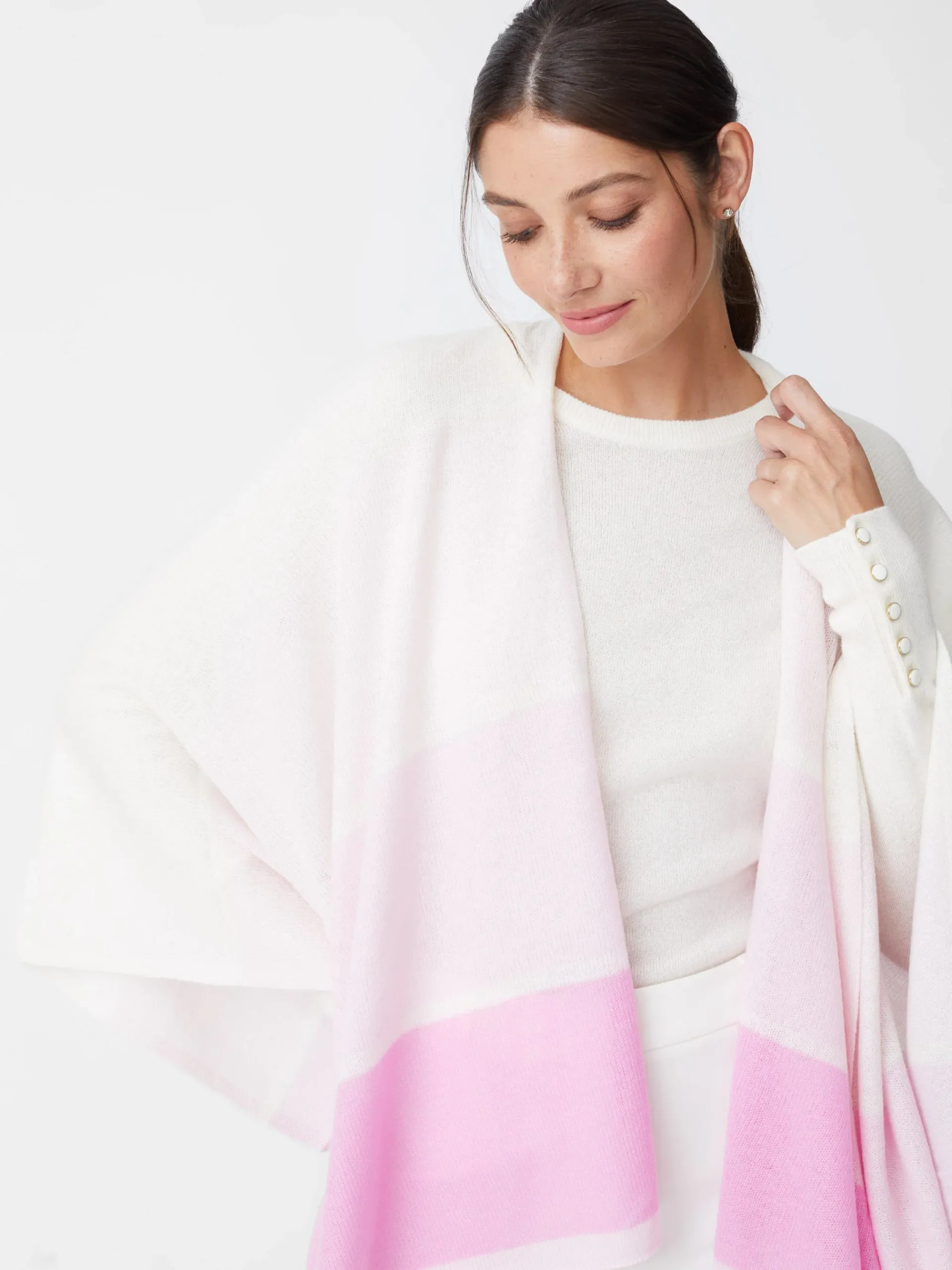 J.McLaughlin Sadie Cashmere Wrap In Block Stripe-Women Jackets & Outerwear|Sweaters